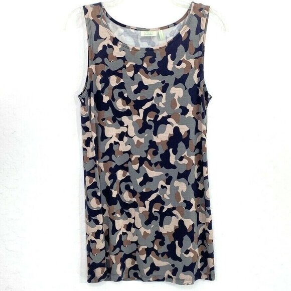 LOGO Lounge Rayon Blend Tank Top Sz S Knit Stretch Camouflage Grey Black - Picture 1 of 6